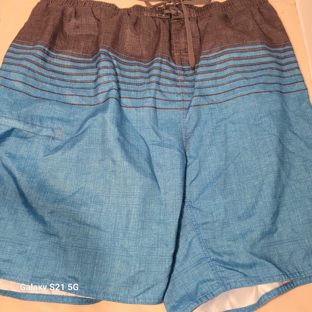 Burnside Mens Blue Charcoal Gray Striped Board Shorts Swim Trunks Mesh Liner